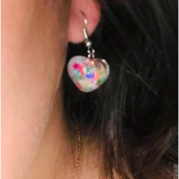 Fun Valentines🌈⭐️💖Rainbow Stars Glitter Confetti Heart Drop Dangle Earrings - Picture 3 of 5